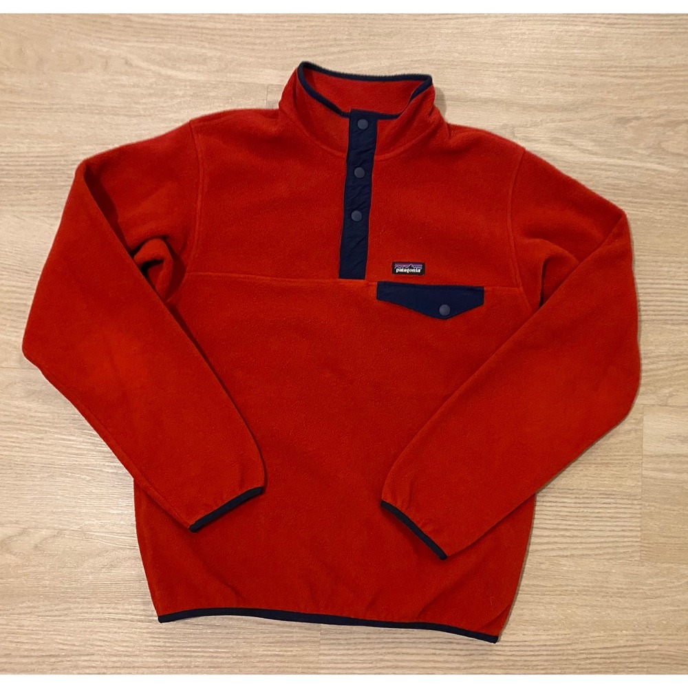 Vintage Patagonia‎ Synchilla T Snap Fleece Pullover Boys XL Red Navy Gorpcore